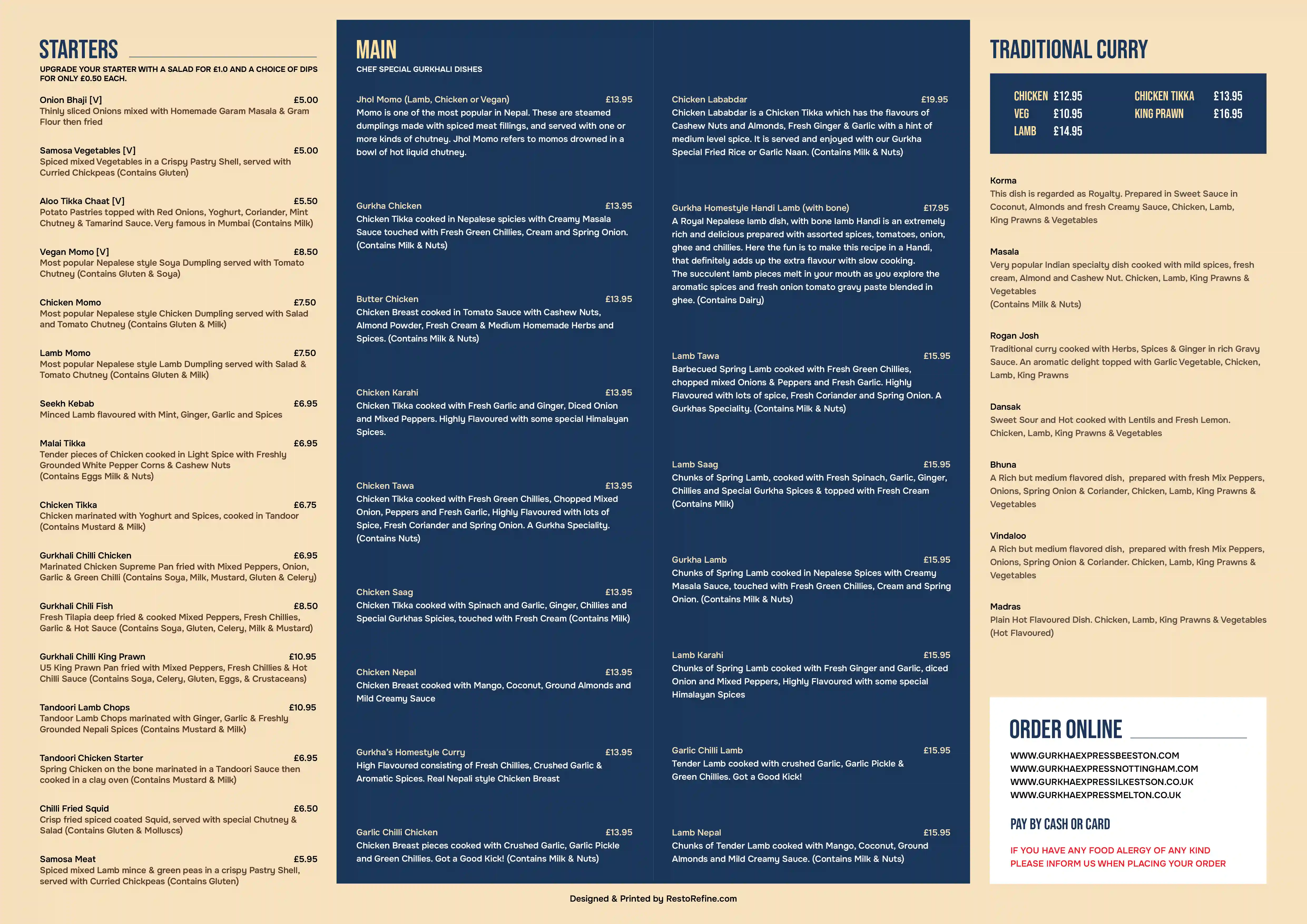 Gurkha Express menu design — 2