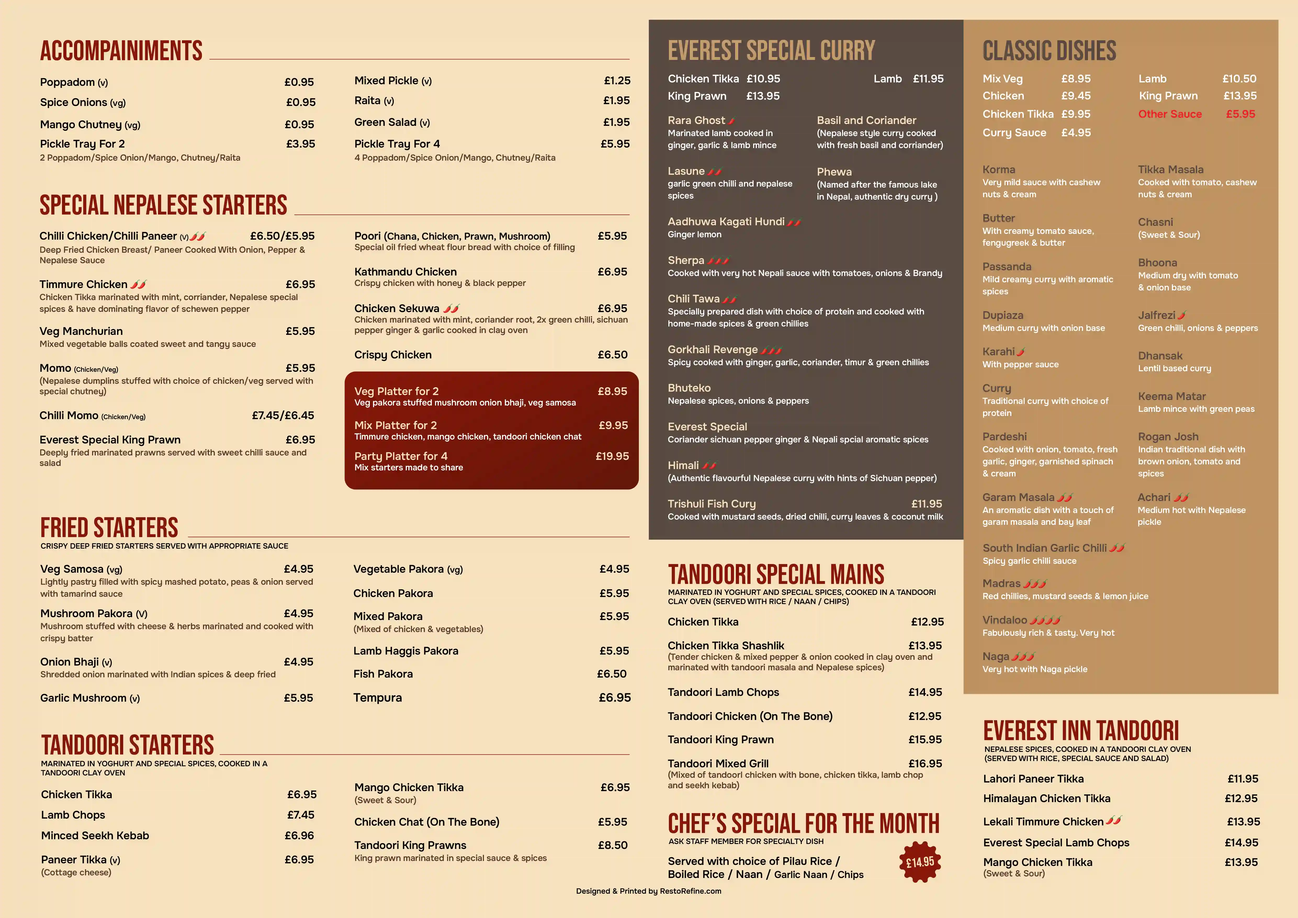 Everest Inn menu design — 2