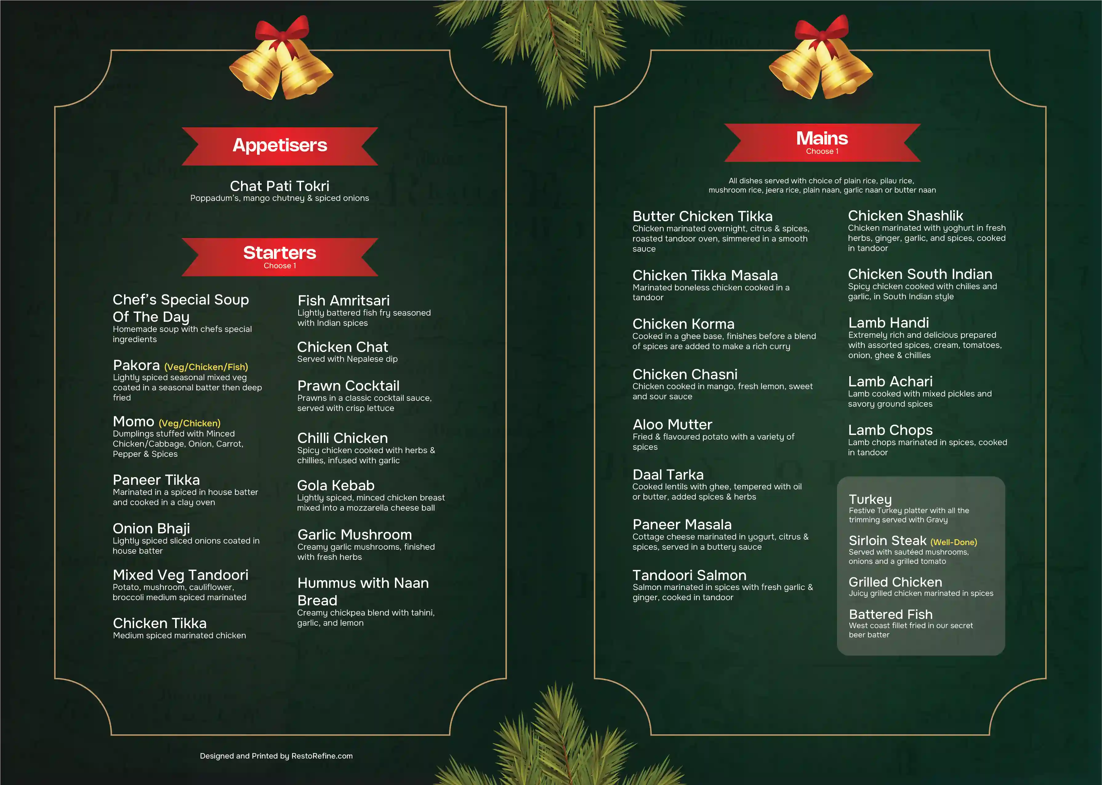 Firangi Christmas menu — 1